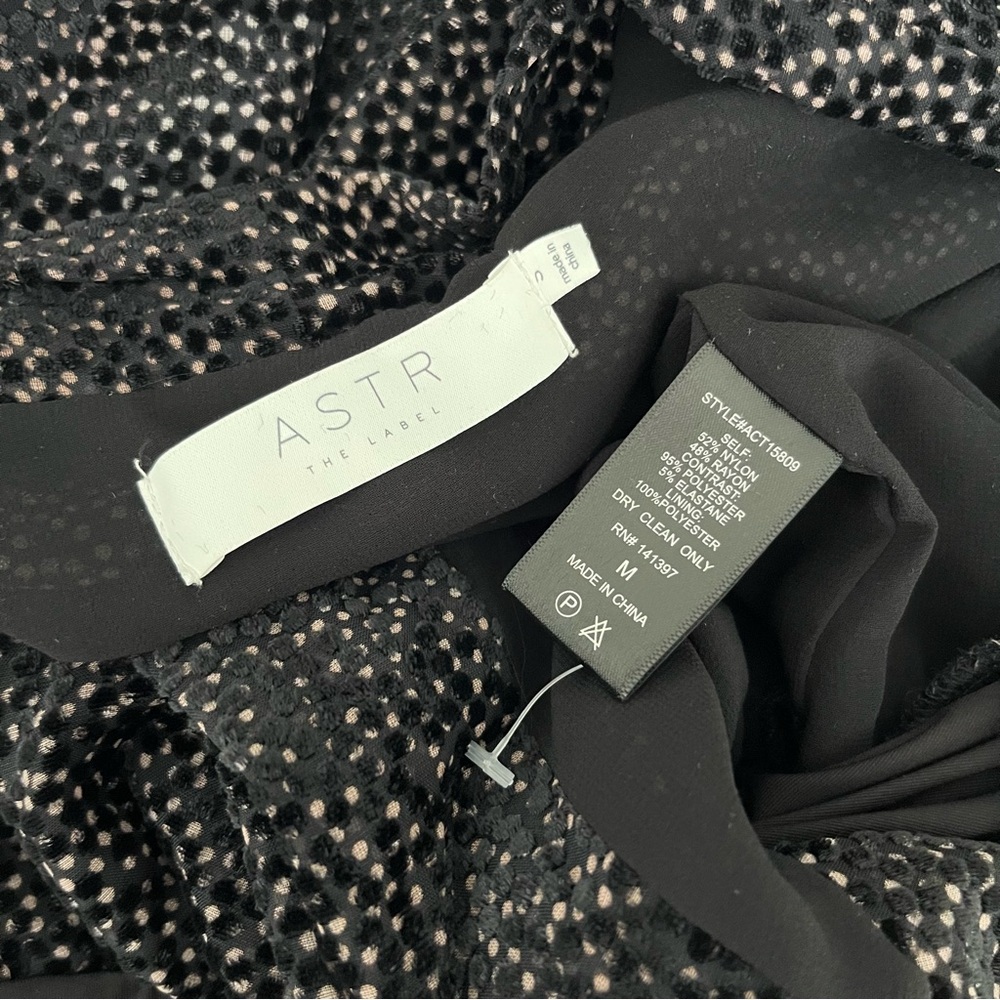 Astr The Label Black Zena Plunge V Neck Velvet Dot Long Sleeve Bodysuit M - Picture 9 of 9